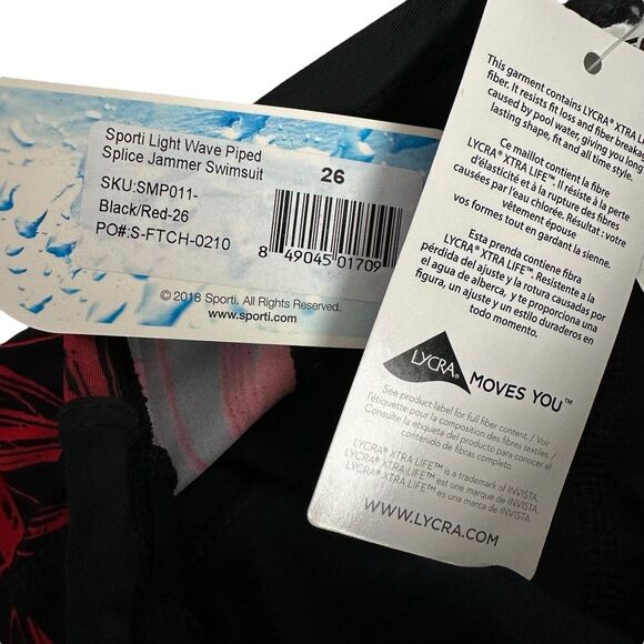 Sporti size 26 Jammer Swimsuit Black Red NEW - Picture 5 of 5